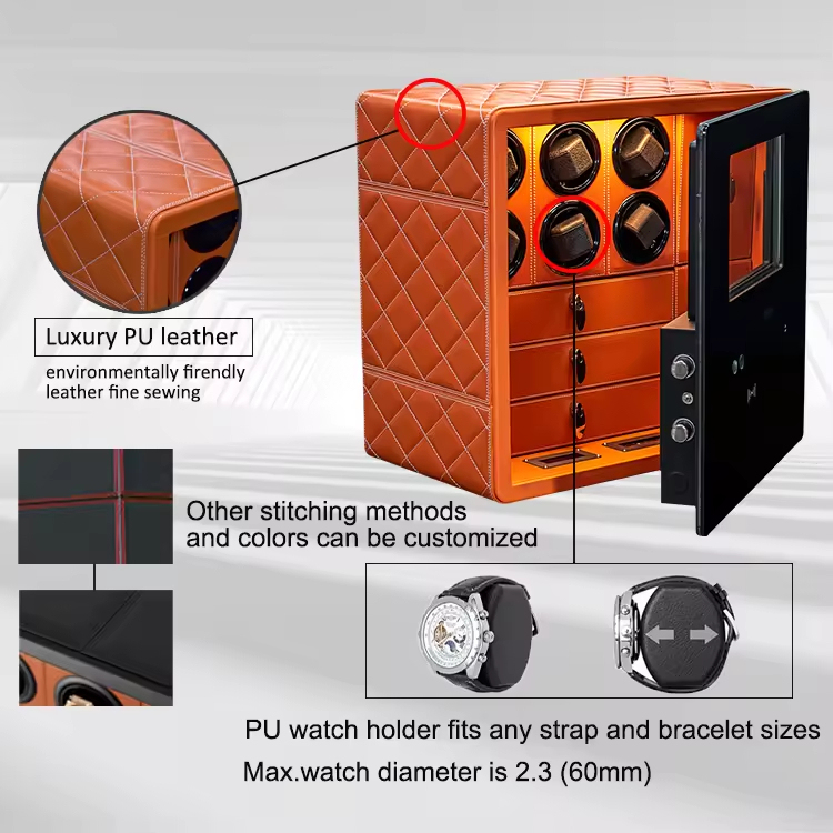 Luxury 9-Slot Automatic Watch Winder Safe with Touchscreen Lock & Anti-Theft Alarm - Image 6