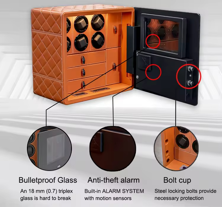 Luxury 9-Slot Automatic Watch Winder Safe with Touchscreen Lock & Anti-Theft Alarm - Image 7